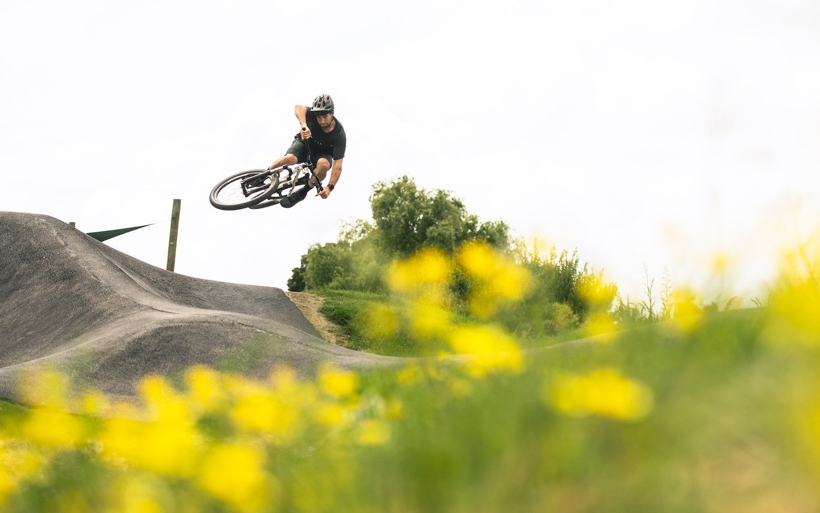 Getting some air at McGazzaland's pump track in Wakefield.