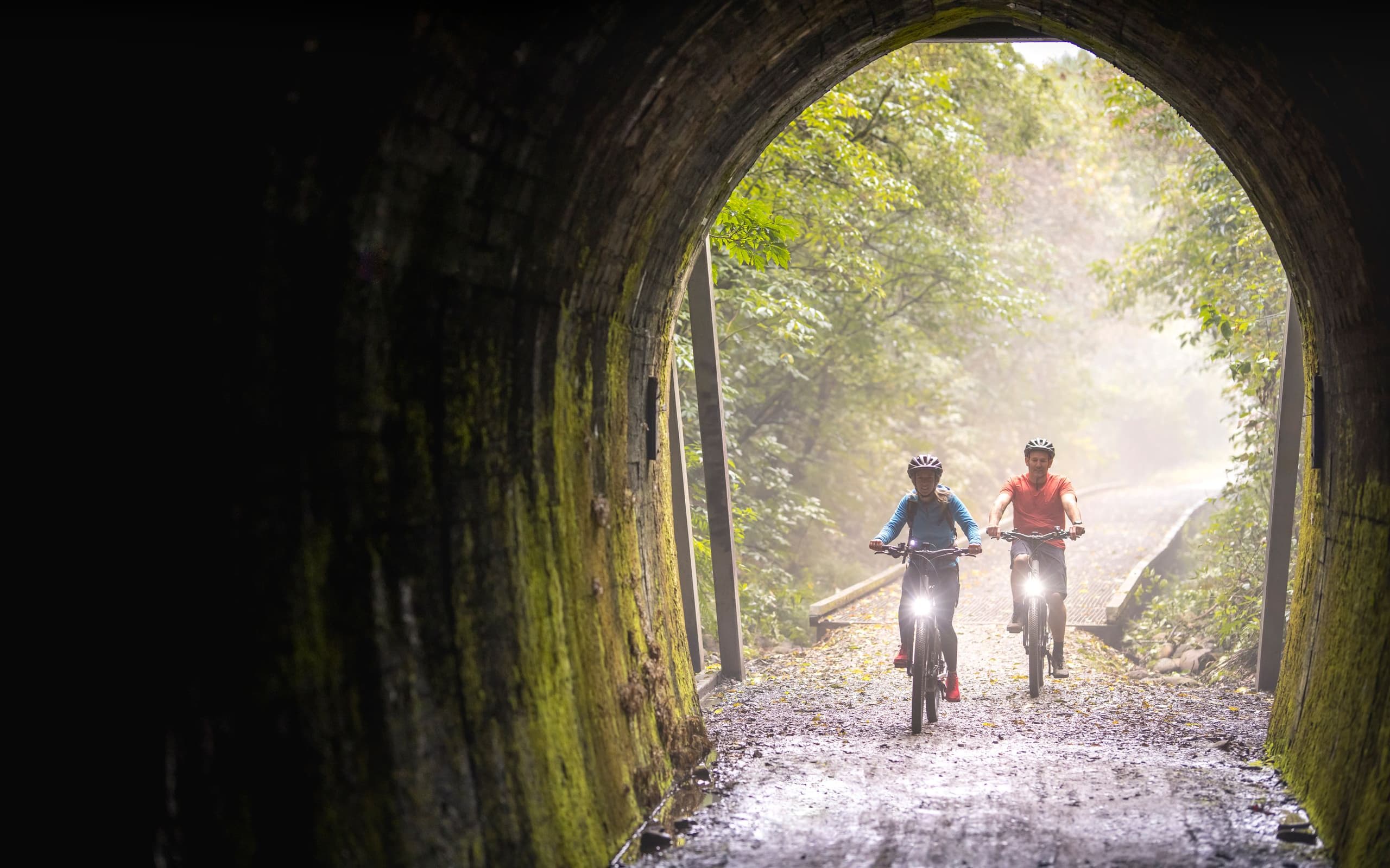 Riding Spooners Tunnel, Tasman's Great Taste Trail. Credit Miles Holden.