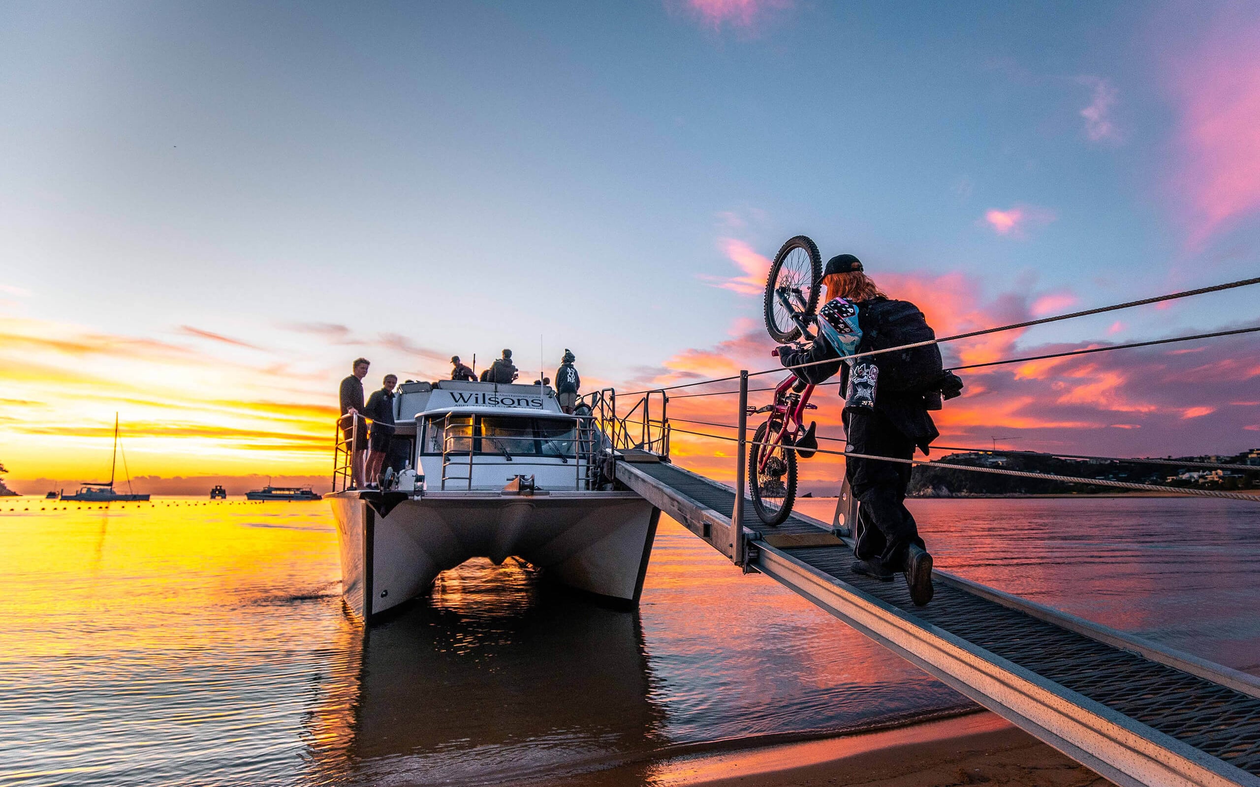Day four of the NZ MTB Rally starts on the water with Wilsons Vista Cruise, destination Cable Bay.
