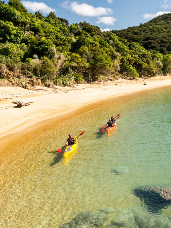 Kayak through golden beaches and sheltered coves.