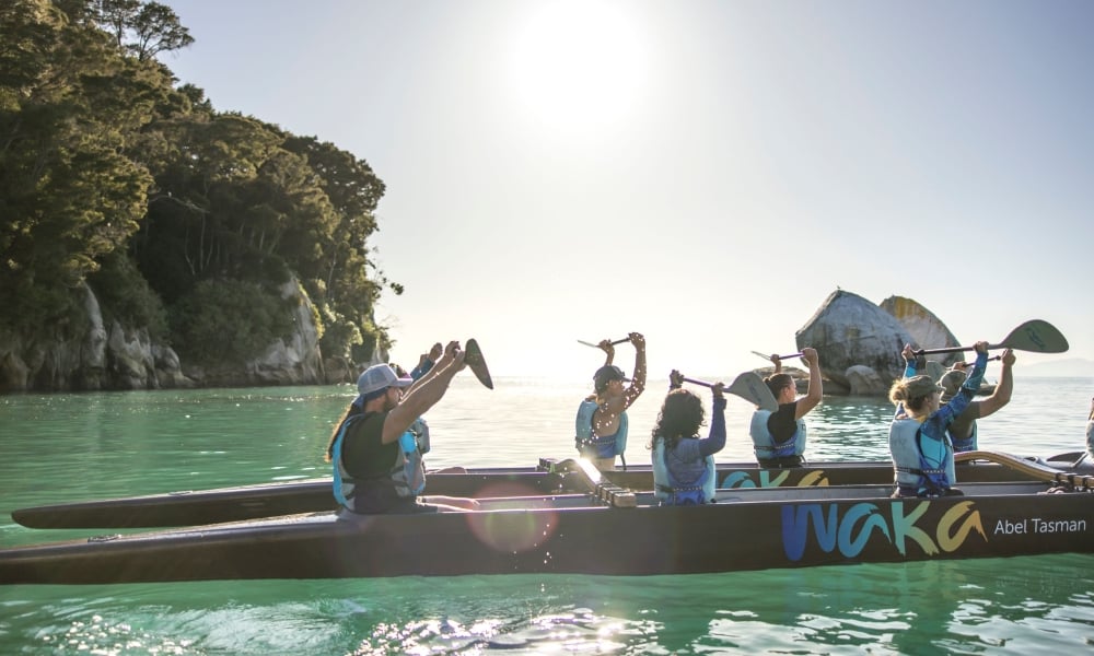 On your way to Ngaio Island, Waka Abel Tasman will teach you a haka – a simple call and response chant to announce your approach to Toka Ngāwhā.