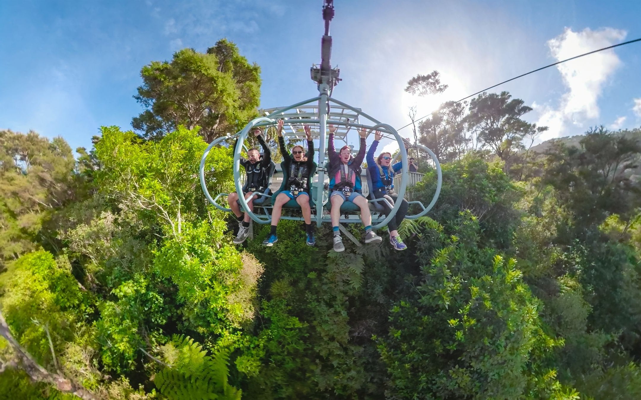 Strap in for an adrenaline rush on the Skywire at Cable Bay Adventure Park.