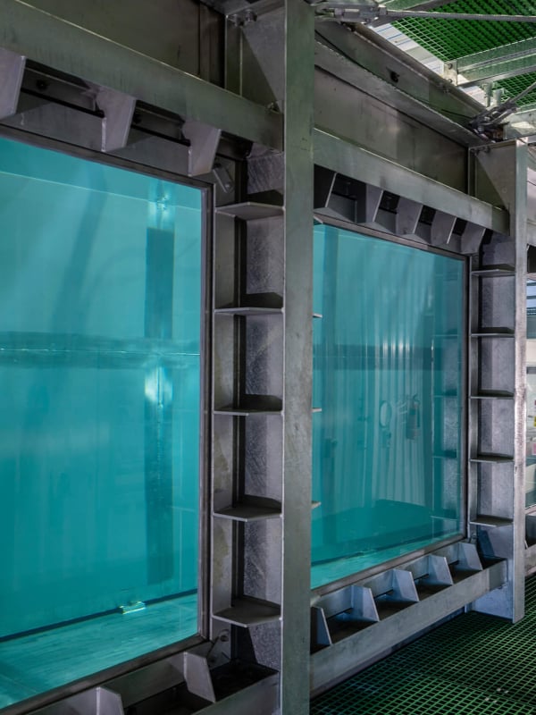 The flume tank is purpose-built to simulate coastal and open-water conditions.