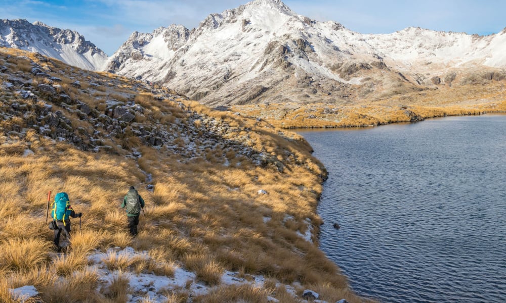 Hikers at Lake Angelus in Nelson Lakes National Park