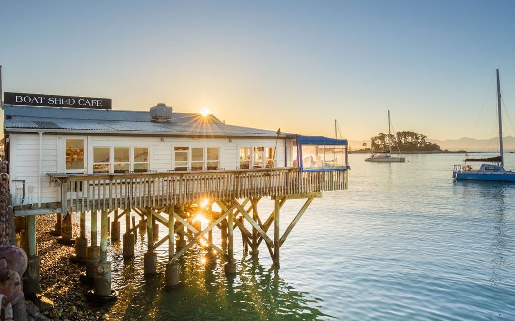 Dine by the water's edge at the Boat Shed in Nelson.