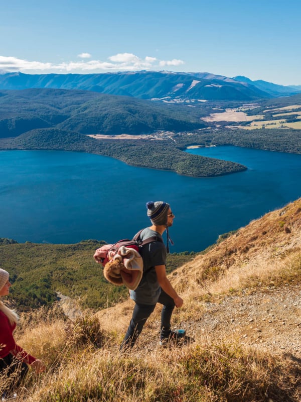 Couple hiking Mount Robert Nelson Lake National Park