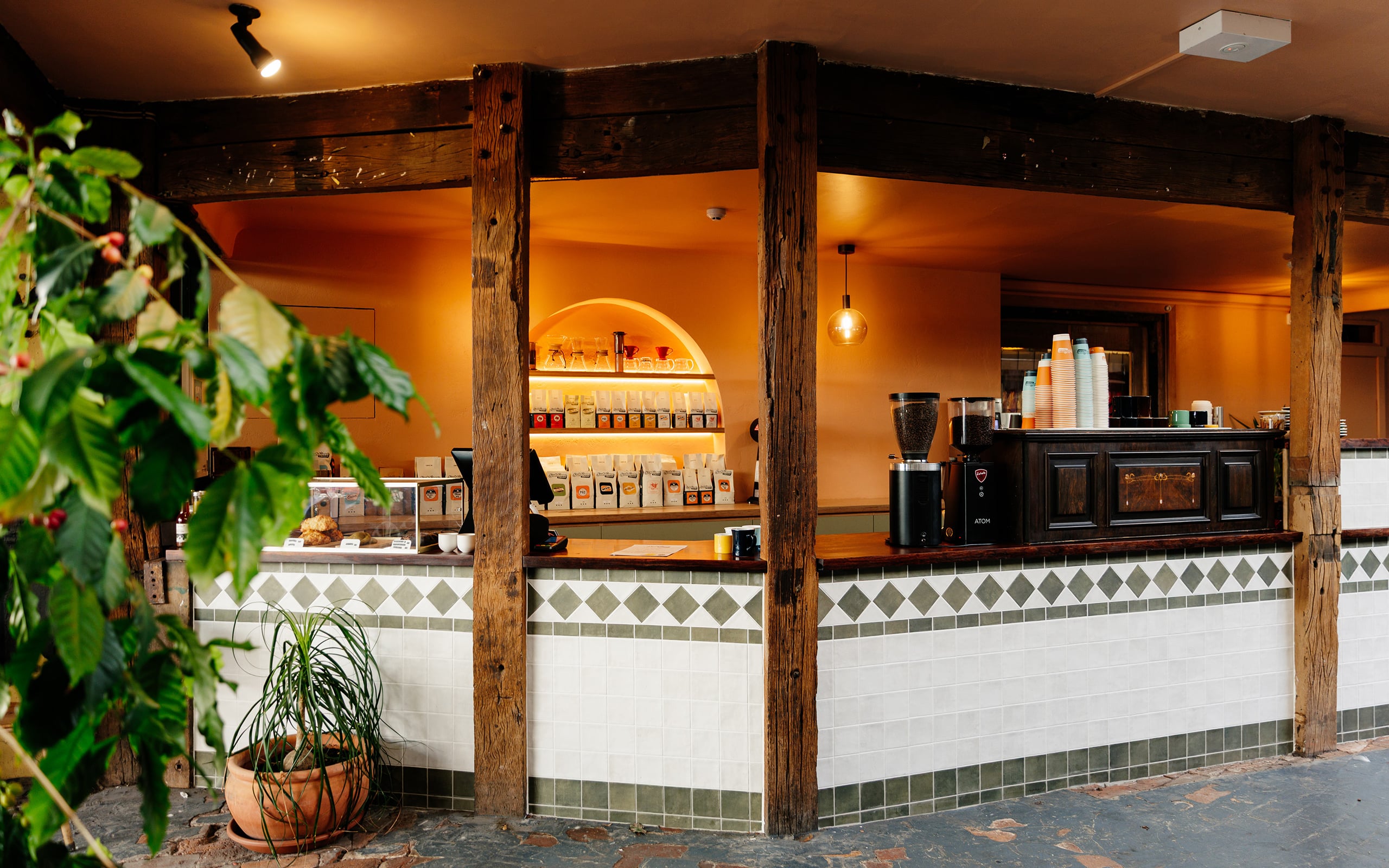 Cafe with coffee machine