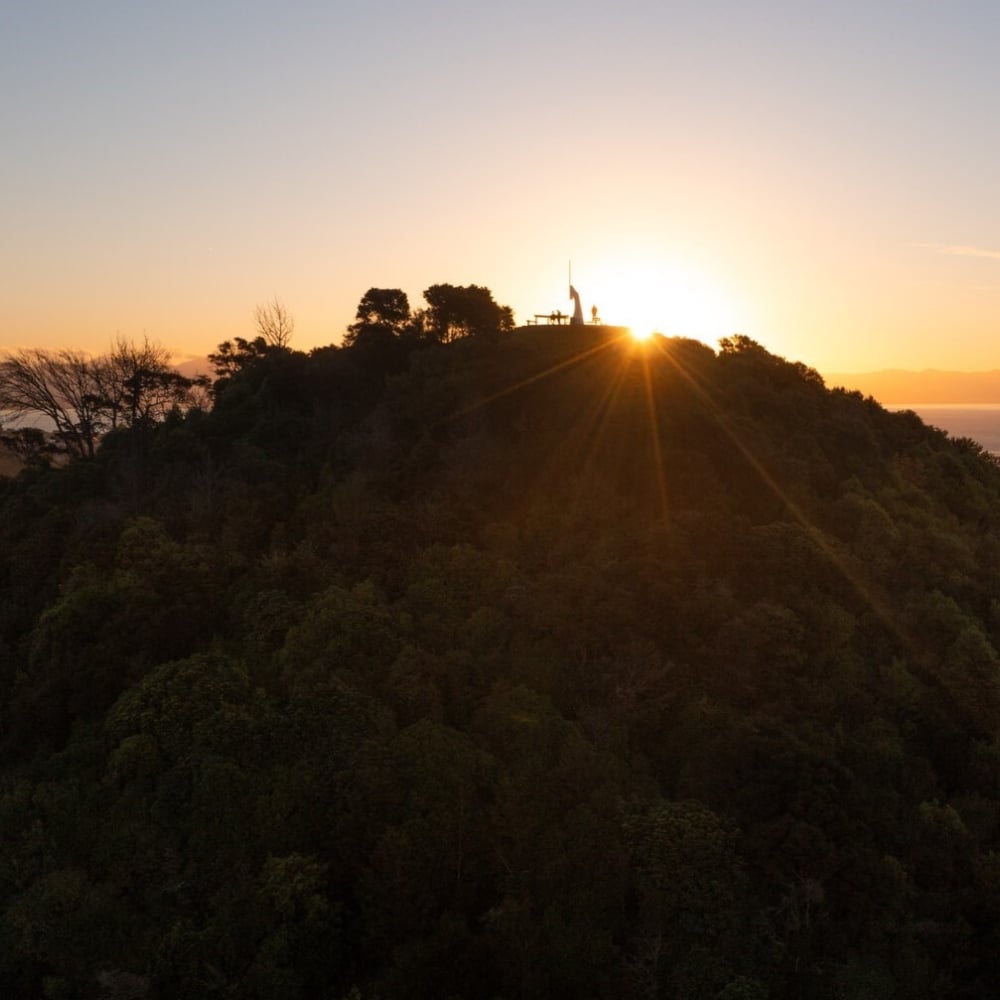 Centre of New Zealand Nelson City aerial sunset
