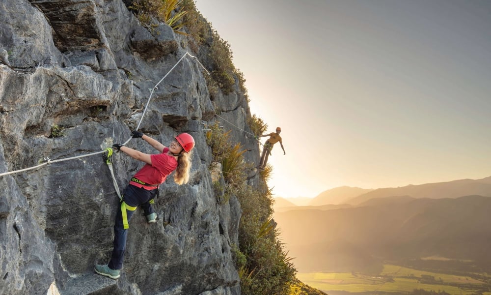 Don’t miss Nelson Tasman’s newest adventure. Try via ferrata on Tākaka Hill with gear from Ngarua Caves.