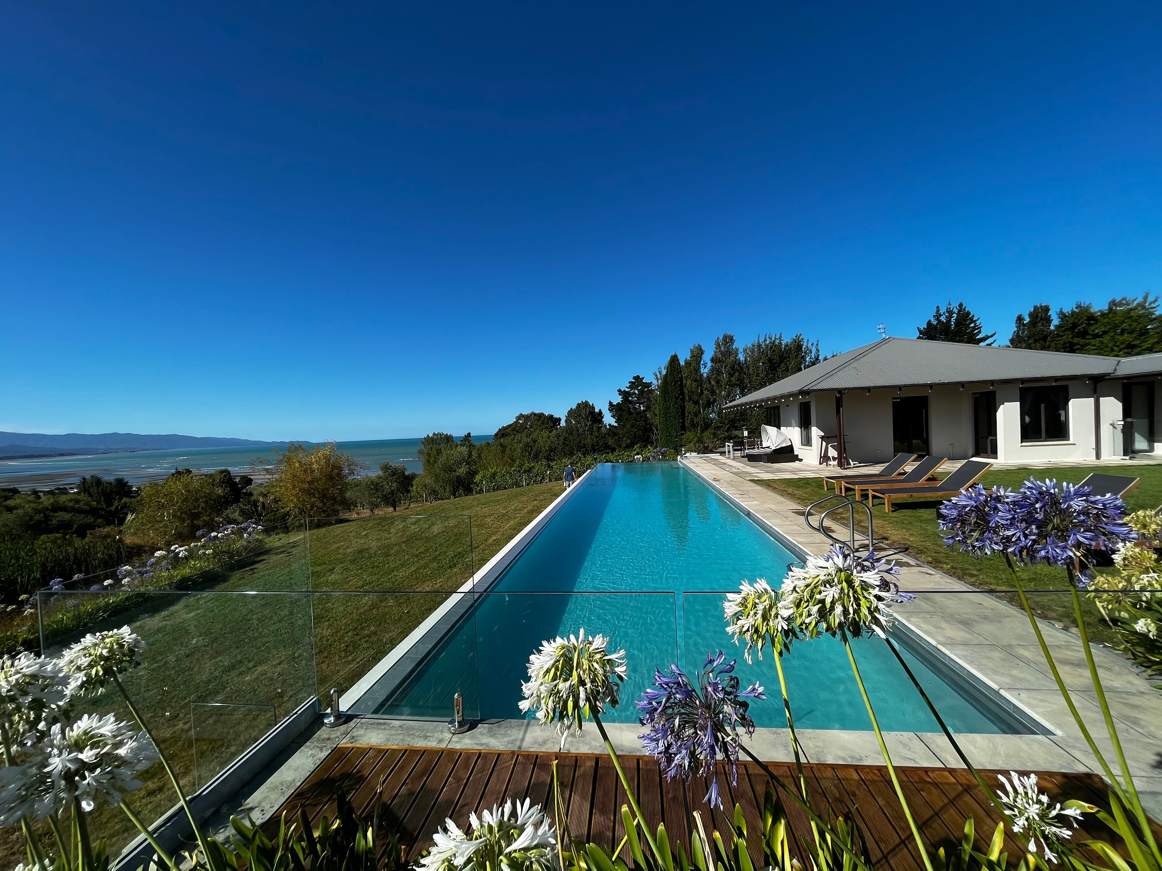 The 22 infinity pool overlooking the Tasman Bay and Moutere Inlet.