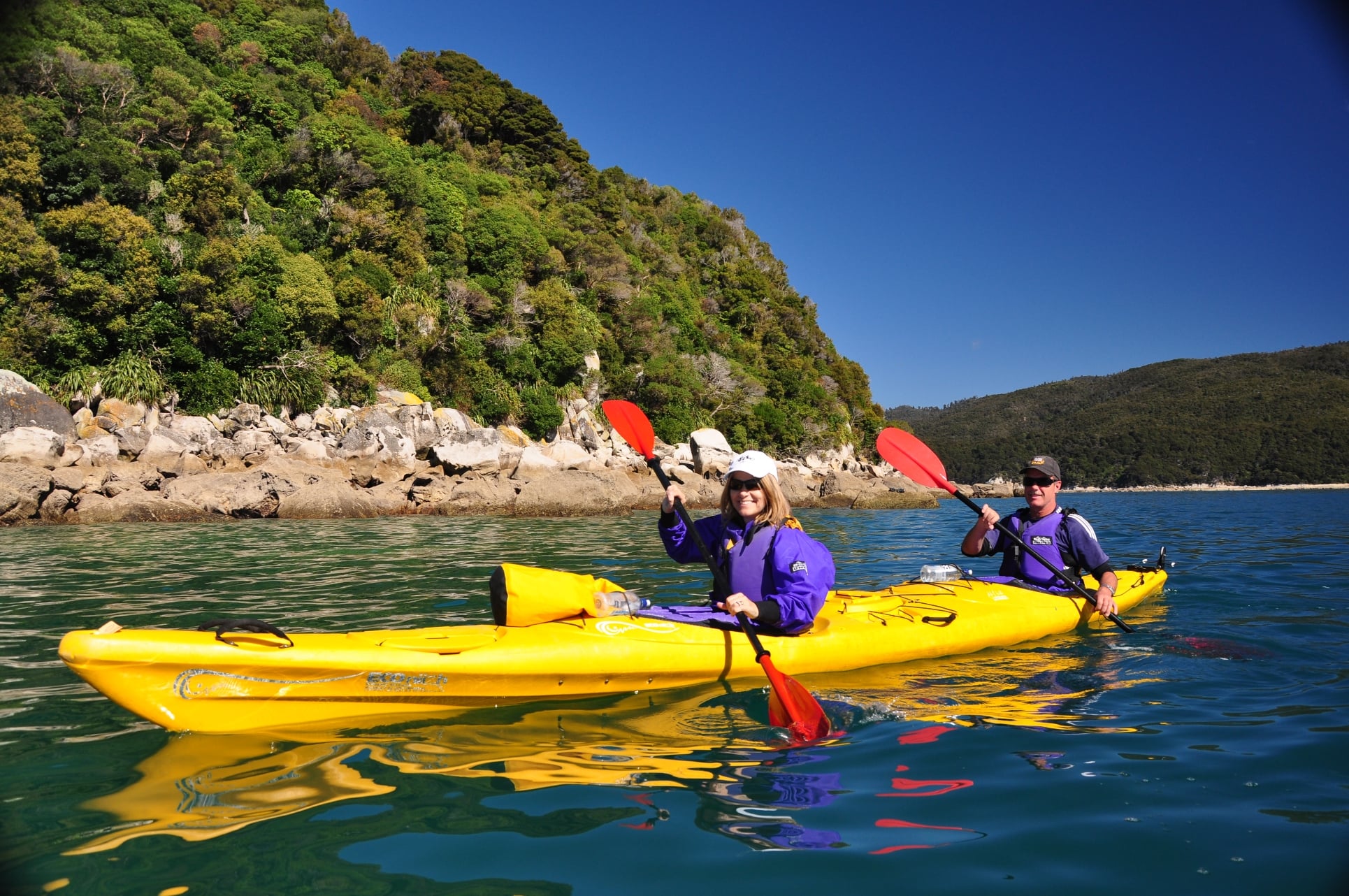 Stable double kayaks share the paddling effort