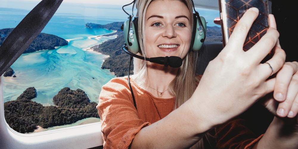 Jana selfie Abel Tasman2 Scenic Flights from Takaka, Motueka and Nelson