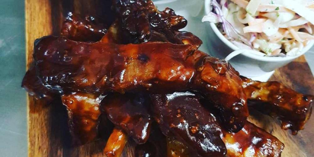 Sticky Pork ribs Flames on 40 Restaurant Bar