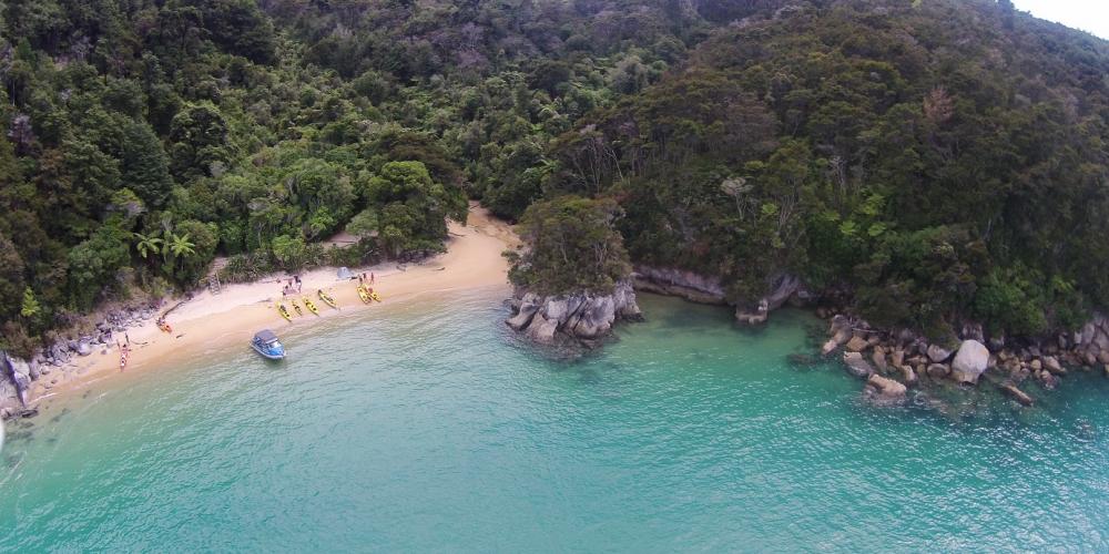 Watering Cove from drone credit Abel Tasman AquaTaxi Kiwi Rock